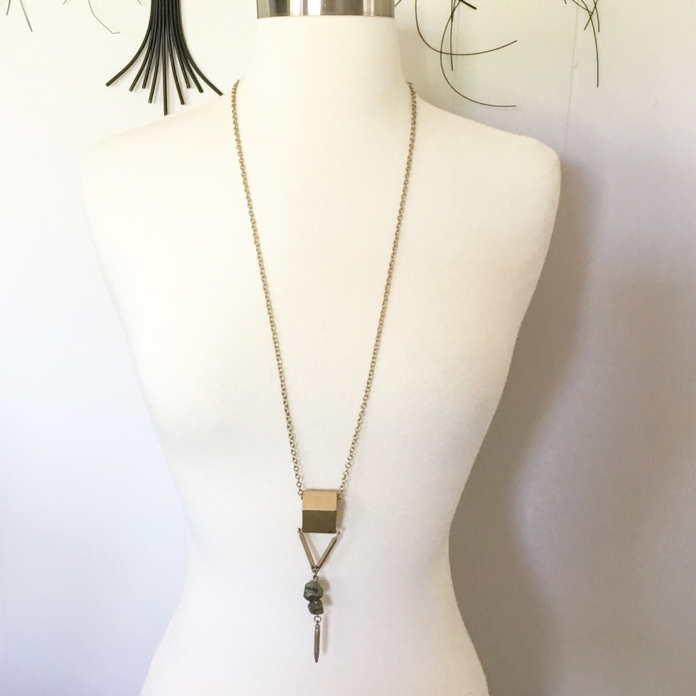 Gold Toned Long Stoned Necklace Boho Adjustable